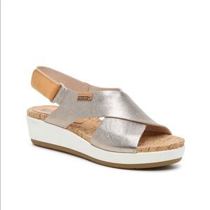 Pikolinos- Mykonos wedge sandal.  Metallic